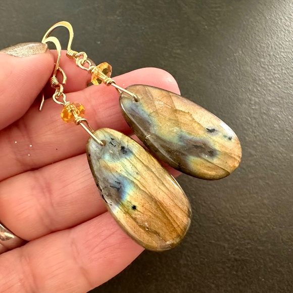 Labradorite Statement Earrings, 24k Gold Vermeil, Handmade by Prairie Ice - Picture 4 of 12